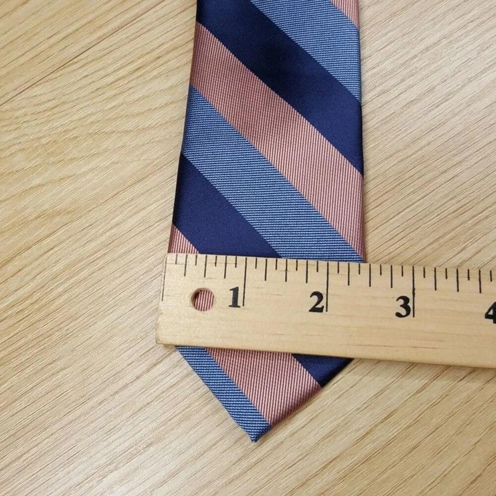 BAR III Mens Neck Tie Blue Coral Diagonal Stripe Modern Slim Classic Pointed